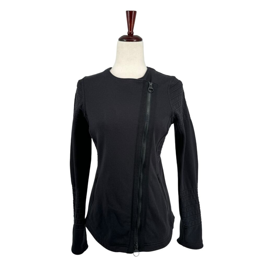 Athleta‎ Moto Full Zip Jacket S Black Stretch Zipper Pockets Athleisure Comfort
